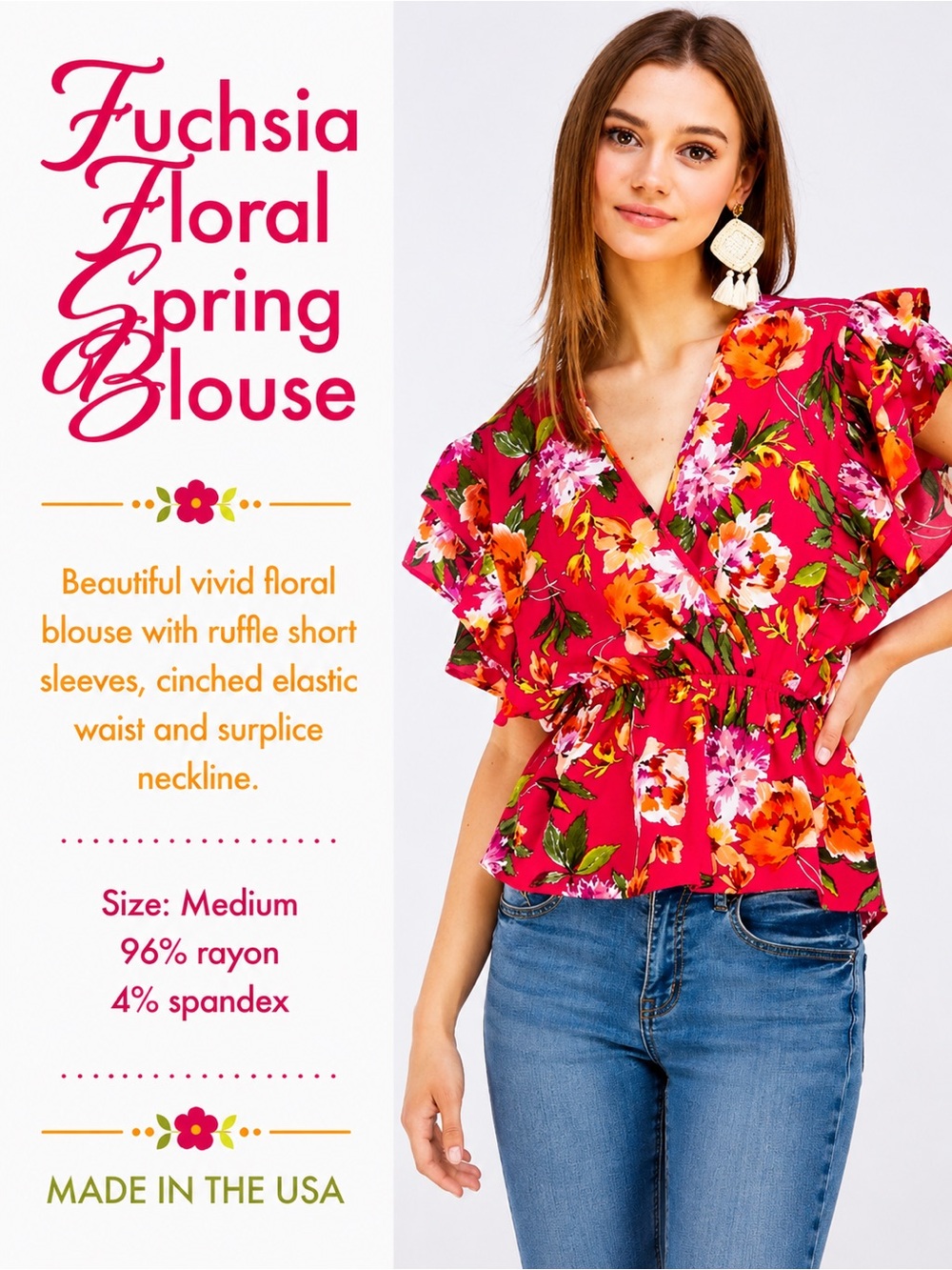 Fuchsia Floral Spring Blouse NEW